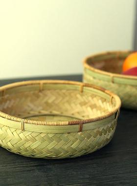 竹制绿色手工竹制果盘和果篮家庭餐厅馒头篮小吃储藏篮小吃盘藤口