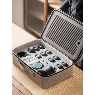 便携式 陶瓷功夫茶壶茶杯茶托盘手提包小套 旅行茶具户外露营风格