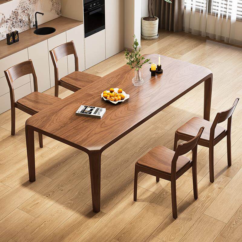 北美黑胡桃木餐桌椅组合北欧风现代简约餐桌家用小户型工作台餐桌