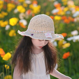 儿童帽子夏季女童草帽沙滩帽夏天遮阳帽海滩渡假渔夫帽亲子款韩版