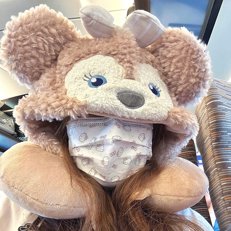 雪莉玫U型枕连帽旅行护颈便携枕头飞机高铁办公室午休睡觉可爱女