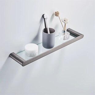 拉丝枪灰浴室置物架304不锈钢卫生间钢化玻璃洗漱台单层镜前架