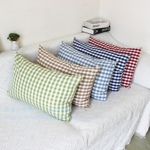 韩式田园清新涤棉小格子客厅沙发长方形腰枕靠垫靠枕抱枕套60X40