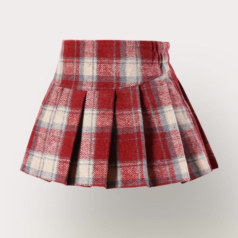 女童酒红格子毛呢半身裙冬春加厚学院风百褶裙女孩休闲百搭短裙,童装/婴儿装/亲子装,半身裙,淘宝优惠券,粉丝福利购,淘宝优惠卷