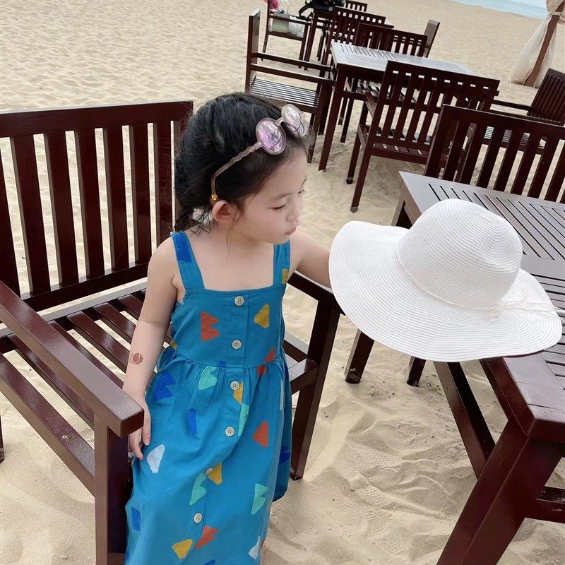 夏季新款 女童儿童竹节府绸几何印花蓝色吊带度假连衣裙 裙子,童装/婴儿装/亲子装,连衣裙,淘宝优惠券,粉丝福利购,淘宝优惠卷