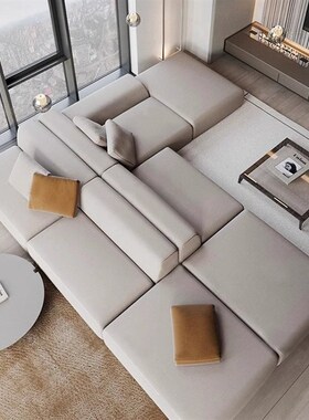 意式极简大户型别墅客厅豆腐块双面沙发大厅休息区自由组合沙发