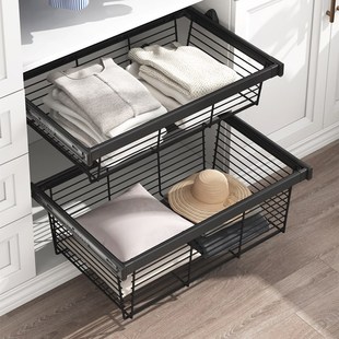 抽衣帽间收纳内置五金配件 架伸缩家用衣橱推拉裤 衣柜拉篮抽屉式 裤