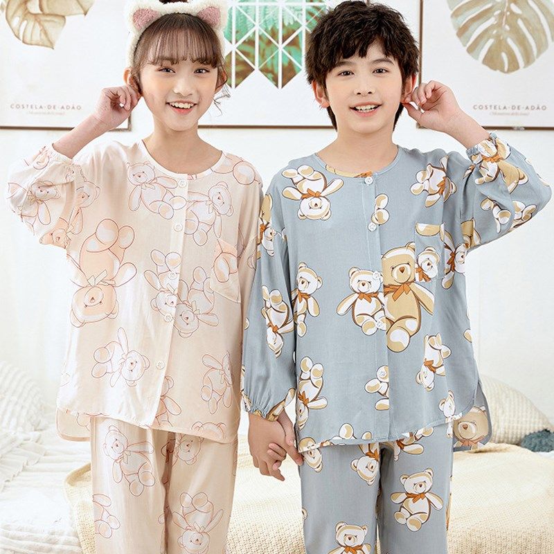 夏季儿童棉绸睡衣套装长袖开衫青少年绵绸家居服男女童薄款空调服,童装/婴儿装/亲子装,家居服套装,淘宝优惠券,粉丝福利购,淘宝优惠卷