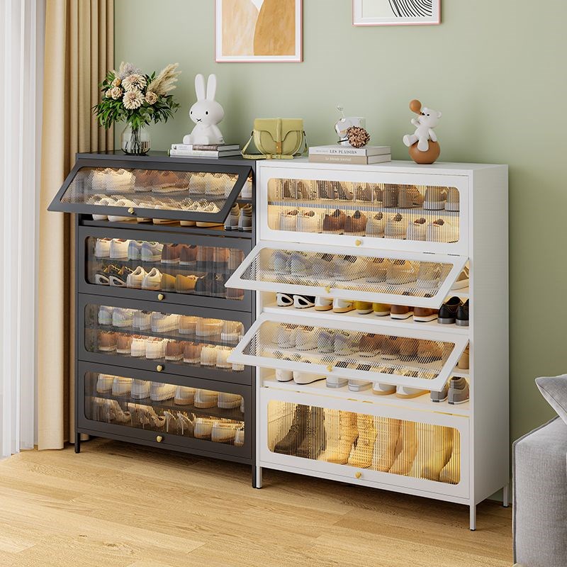 钢制鞋柜家用门口落地多层防w尘鞋架入户玄关大容量收纳上翻门鞋