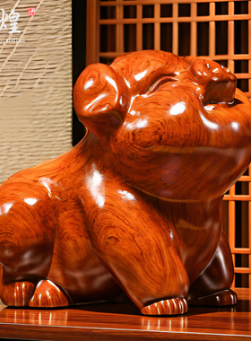 花梨木雕十二生肖猪摆件实木大号朝天猪家居客厅柜台装饰工艺礼品