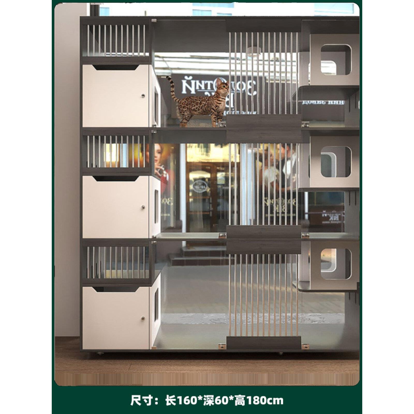 宠物柜猫别墅实木笼玻璃猫柜宠物猫屋家居展示柜大型寄养笼三层