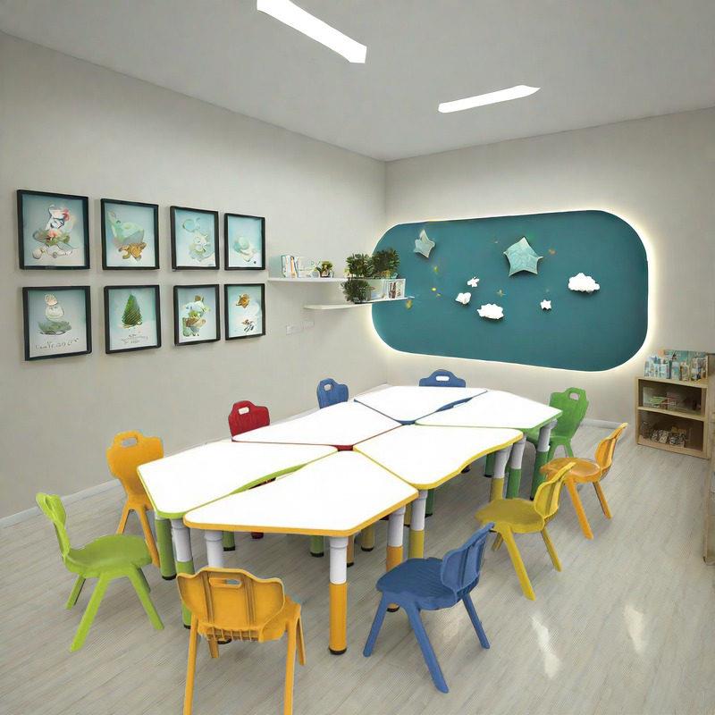 育才可拼式梯形桌幼儿园多功能培训桌儿童早教全脑课升降学习桌椅