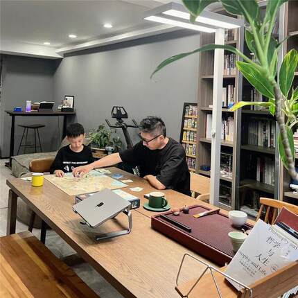 全实木去客厅化大长餐书桌一体莫比恩双人工作台白蜡木大板学习桌