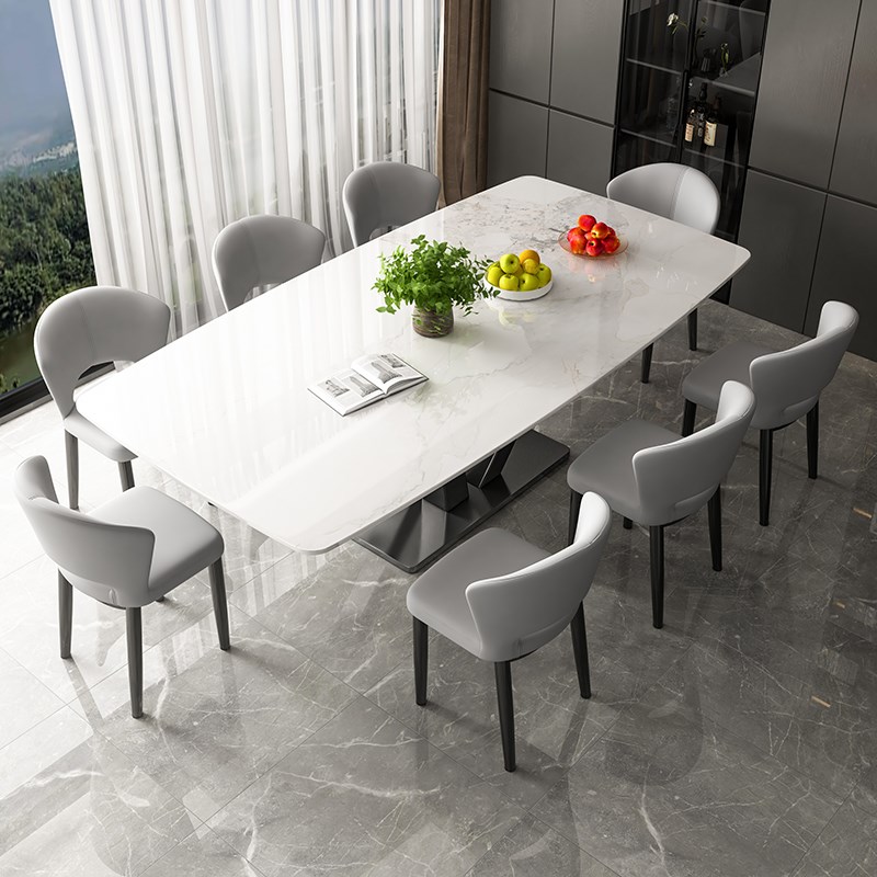 2025新款轻奢岩板餐桌椅子家用小C户型现代简约客厅饭桌高级感台