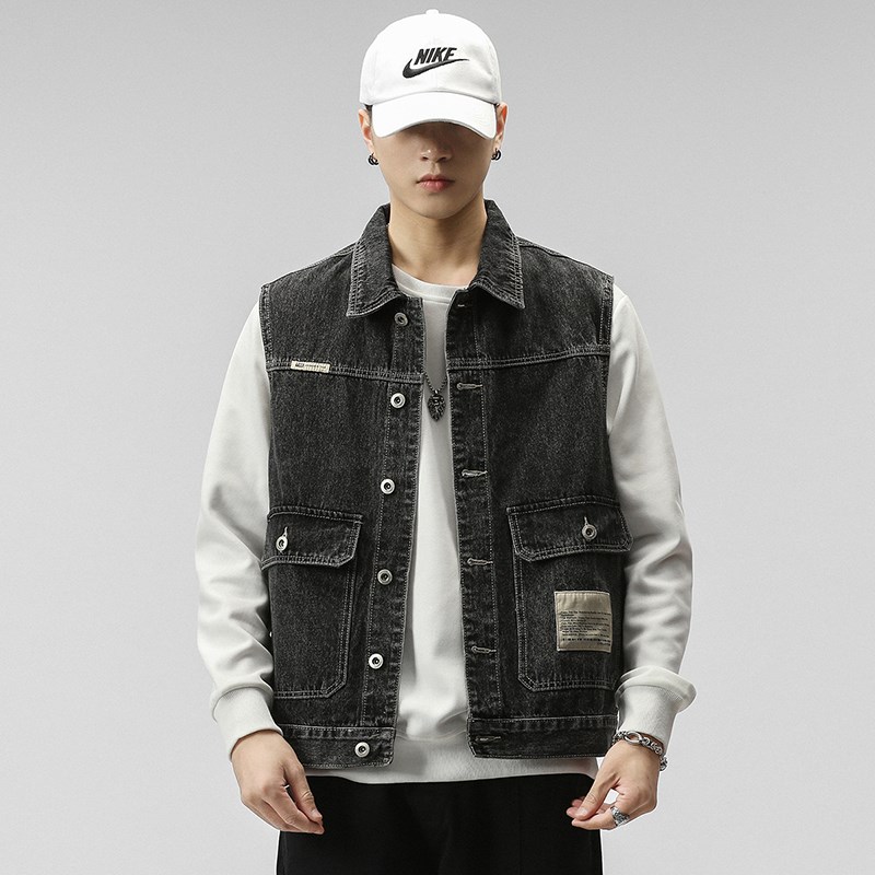 春季新款工装坎肩马甲男士宽松大码潮牌无袖牛仔外套百Z搭上衣外