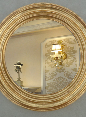 新款欧式浴室镜美式复古黑色圆形卫浴镜化妆镜装饰玄W关镜壁挂镜