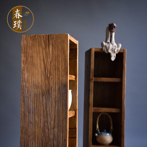 定制实木格子架原木茶壶t陶艺展示架长方形创意铺壁挂置物收纳柜