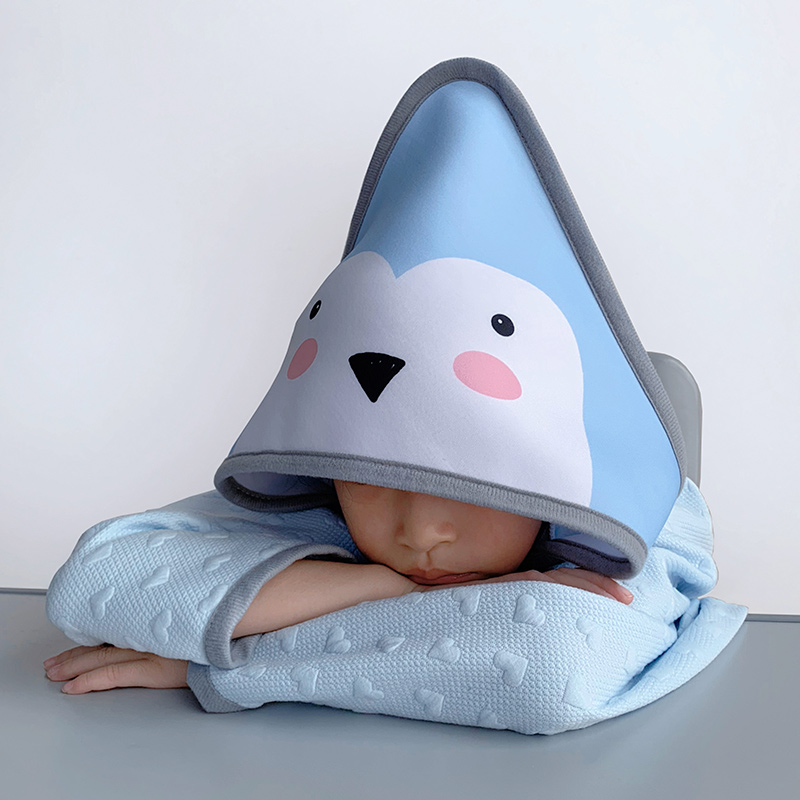 呼呼熊小学生午睡毯教室用 夏季空调毯子连帽R斗篷 儿童披肩毛毯