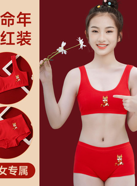 少女内衣初中学生青春发育期女童背心本命K年属龙年大红色文胸套
