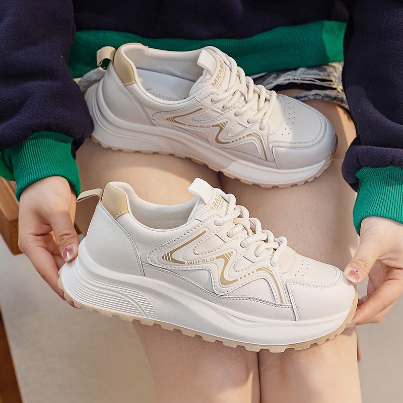 2024秋新款大码女鞋4q041到43老爹鞋女厚底真皮小白鞋百搭休闲板