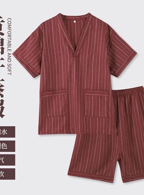 2023新款高档贡棉弹r力条男女情侣款汗蒸服按摩家居舒适睡衣不起