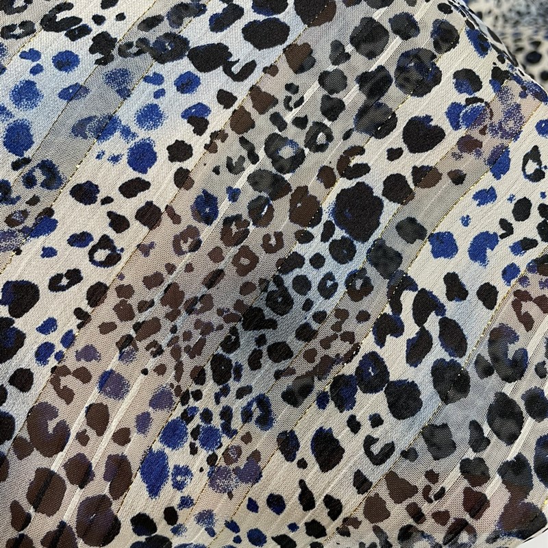 E150夏季蓝点金线印花金丝w绉雪纺布头 柔软垂坠透气连衣裙diy面