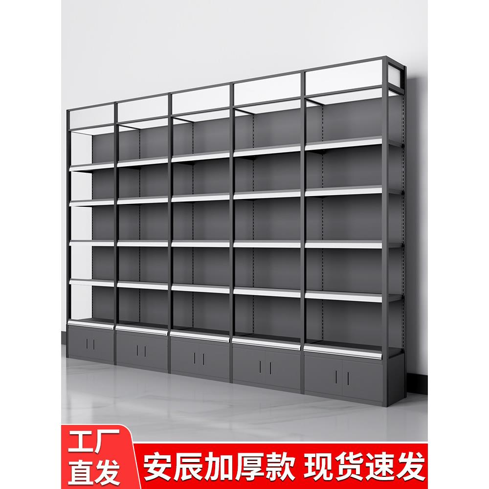 四柱超市货架展示架单面靠墙便利店文具店摆货商店商超多层置物架