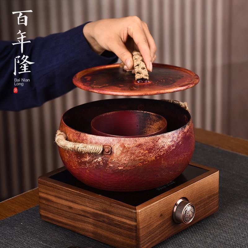 紫铜煮茶器手工围炉古法白茶煮茶碗复古铜罐罐茶黑晶炉套装