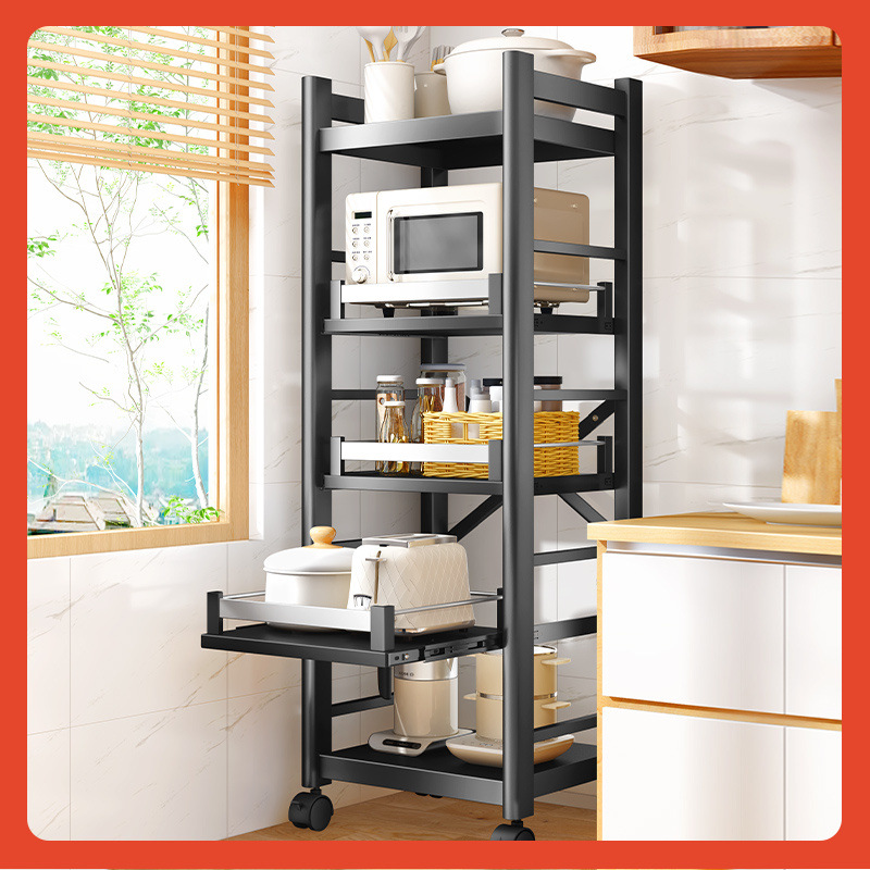 ∈抽拉式厨房微波炉置物架落地冰箱夹缝多层架子锅具电器收纳储