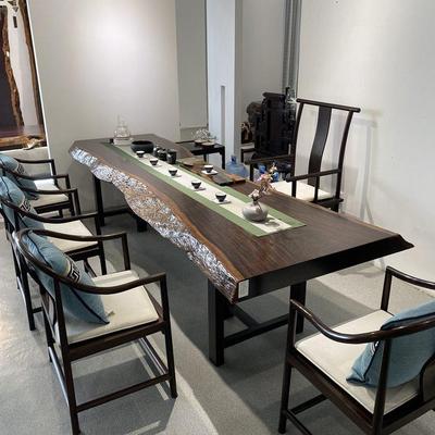 茶桌茶台实木整块原木黑檀大板桌椅组合红木紫光金书餐桌功夫喝茶