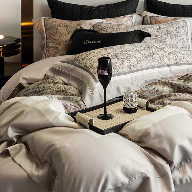 家纺美式100S天丝长绒棉床单四件套纯棉丝滑被套新款床上用品