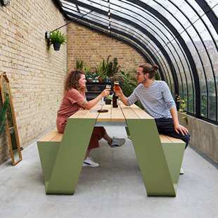 户外桌椅铝合金公共桌椅套件连体长凳咖啡厅卡座露天公园椅组合