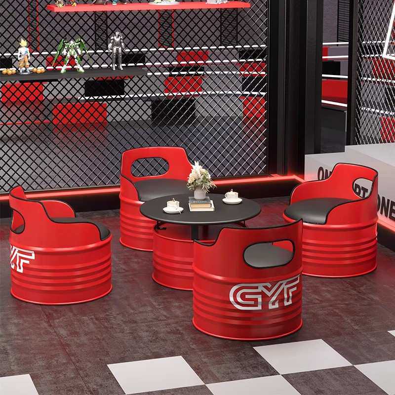 工业风油桶桌椅沙发酒吧卡座奶茶店办公室休息区铁艺茶几桌椅组合