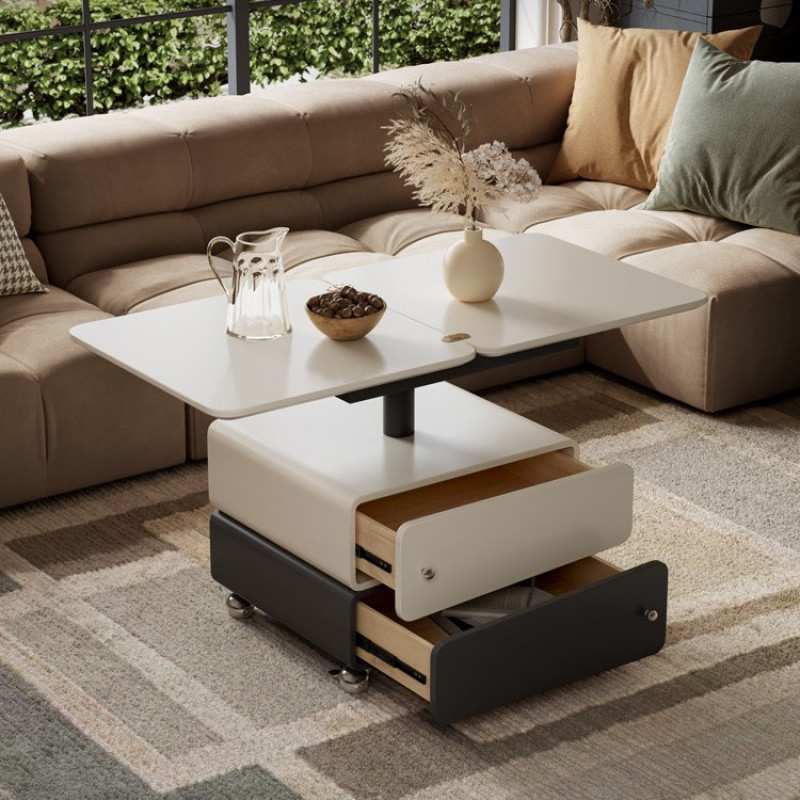 意式极简可移动茶几设计师长方形升降折叠旋转餐桌家用小推车边几