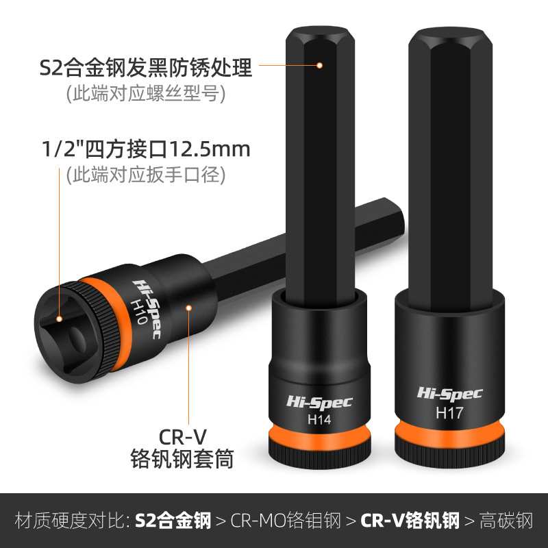希孟电动内六角套筒头1/2内6角专用批头套装加长旋具套筒扳手工具