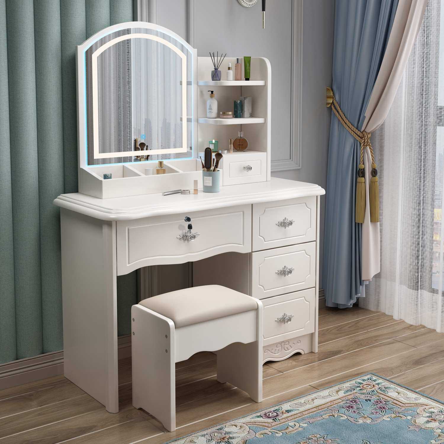 烤漆欧式卧室梳妆台2025年新款带锁现代简约化妆台收纳柜化妆桌