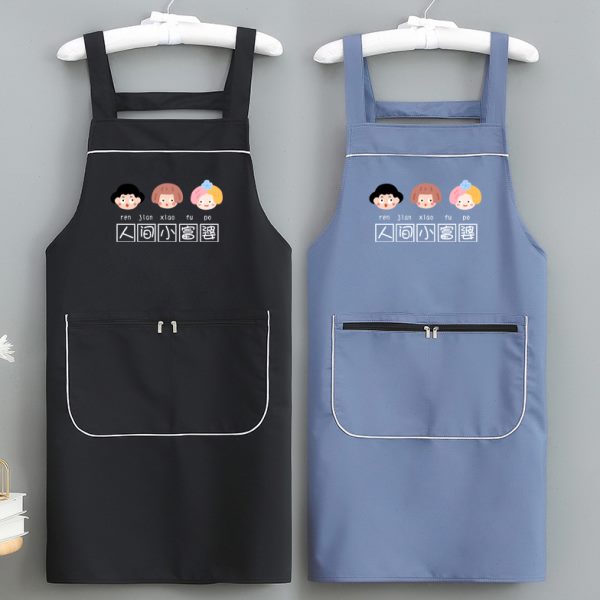 家用厨房做饭围裙夏季薄款透气防水防油工作服拉链兜餐饮专用定制