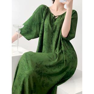 绿野仙踪温柔秀气人造棉睡裙文艺覆古半自由中长款灯笼袖棉绸裙女