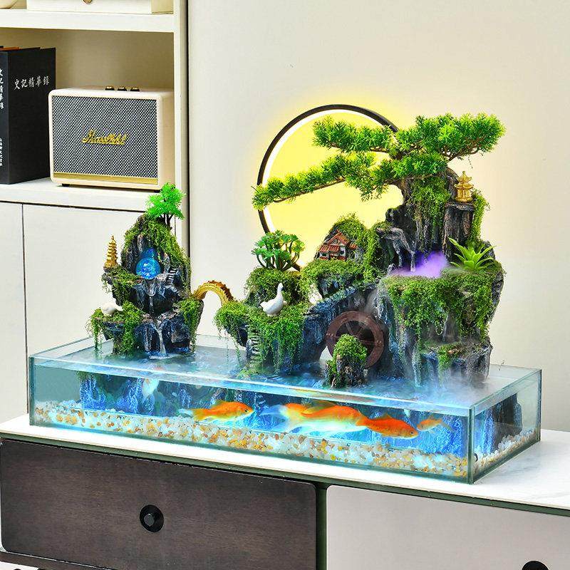 客厅鱼缸假山流水生财摆件办公室桌面加湿器落地高山循环水景装饰,家居饰品,装饰摆件,淘宝优惠券,粉丝福利购,淘宝优惠卷