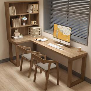 转角书桌书柜架一体全实木电脑桌卧室拐角学习桌靠墙L型7字办公桌