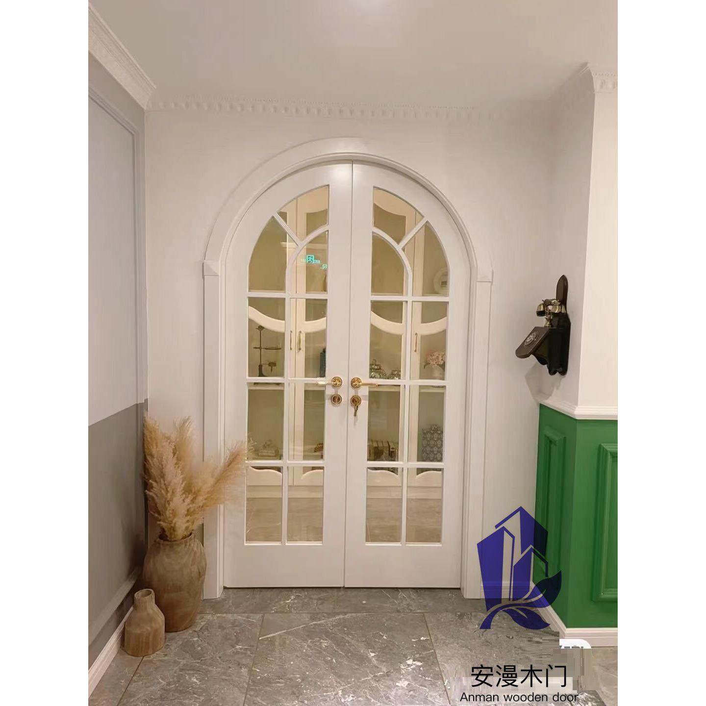 拱形双开门家用定制简约欧式白色蓝色实木烤漆套家装室内门卧室门