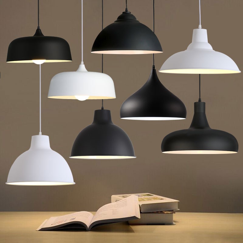 复古工业风餐厅吊灯简约个性创意工矿灯黑色白铁艺办公室吊灯灯罩