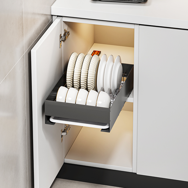 橱柜碗柜拉篮抽屉式下拉碗碟篮小尺寸免安装厨房放碗收纳筐置物架