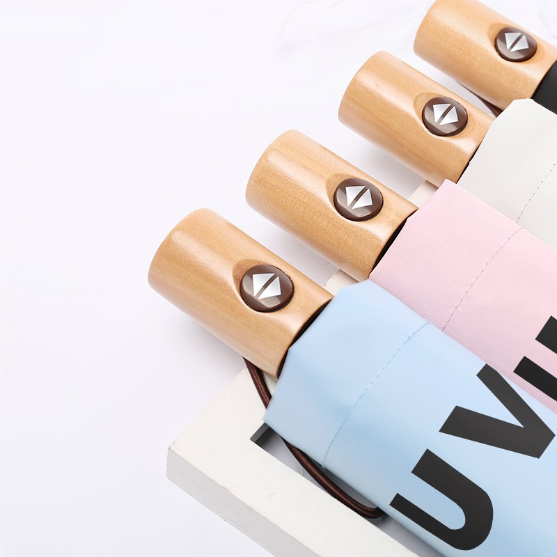 创意自动简约商务伞纯色小清新木手柄复古男女三折雨伞时尚遮阳伞