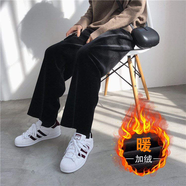 大码丝绒阔腿裤女秋冬新款胖mm显瘦加绒直筒裤胖妹妹垂感拖地裤子