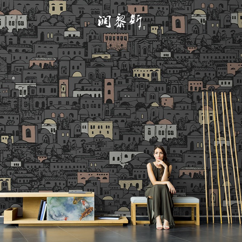 北欧风涂鸦儿童房壁纸墙布装饰电视背景I墙壁画卧室沙发影视墙3d