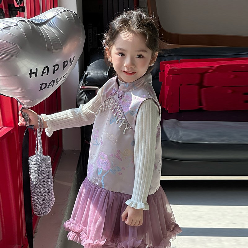 女童国风连衣裙拜年服2024冬装新款女宝宝中式旗袍公主裙生日礼服