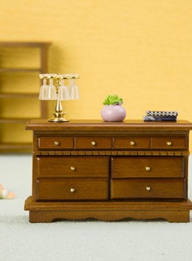 1:12娃娃屋迷你家具DItY木柜子电视柜五斗柜床头边柜微缩摆件模型