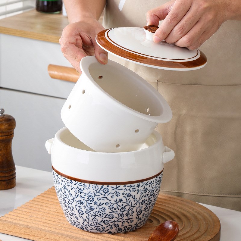 溢汤隔水炖盅滴汤炖罐煲汤炖锅专用锅内胆带孔免过滤陶瓷大号汤盅