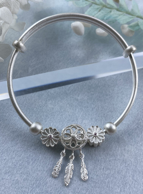 捕梦网手镯女999纯银2022年新款情侣银镯子情人节七夕礼物送女友